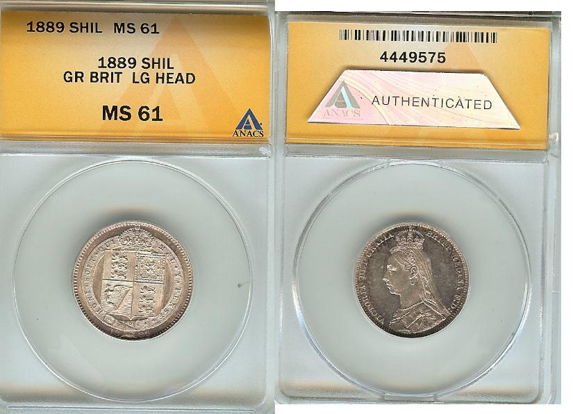 Angleterre Shilling 1889 ANACS MS61 SPL